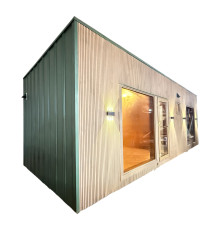 Mobile premium sauna 8.0×3.5×3.0 m made of thermowood | Thermowood Production