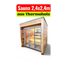 Modular sauna 2.4x2.4 m with a canopy made of thermowood Gartensauna-59 turnkey from Thermowood Production