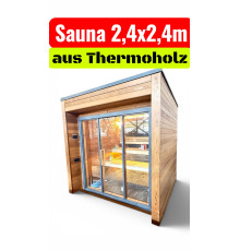 Modular sauna 2.4x2.4 m with a canopy made of thermowood Gartensauna-59 turnkey from Thermowood Production