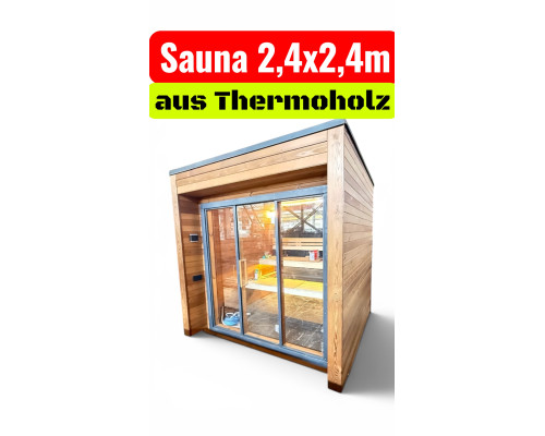 Modular sauna 2.4x2.4 m with a canopy made of thermowood Gartensauna-59 turnkey from Thermowood Production