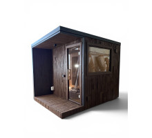 Gartensauna-60, a turnkey mobile sauna with a veranda made of thermally modified wood (3.0 x 2.2 m)