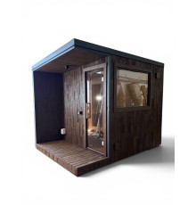 Gartensauna-60, a turnkey mobile sauna with a veranda made of thermally modified wood (3.0 x 2.2 m)