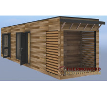 Модульный банный комплекс 24 м² с хозблоком и дровником для глемпинга | Thermowood Production