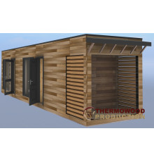 Modulares Sauna-Komplex 24 m² mit Geräteraum & Holzschuppen für Glamping | Thermowood Production