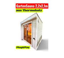 Mobile Sauna Gartensauna-63 (2,2×2,1 m) aus Thermoholz