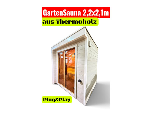 Готовая мобильная сауна 2,2×2,1 м под ключ Gartensauna-63
