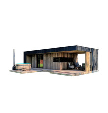 Schlüsselfertige Rahmenwanne 9,5x4,7m High-Tech Sauna 02 im modernen Hightech-Stil vom Hersteller ThermoWood
