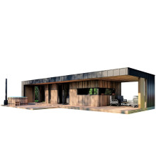 Schlüsselfertige Rahmenbadewanne 13,0x4,8m High-Tech Sauna 01 im modernen High-Tech-Stil vom Hersteller ThermoWood