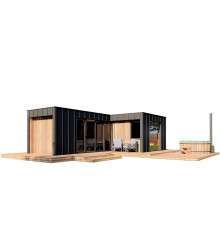 Schlüsselfertige Rahmenbadewanne 9,0x5,0m High-Tech Sauna 04 im modernen Hightech-Stil vom Hersteller ThermoWood