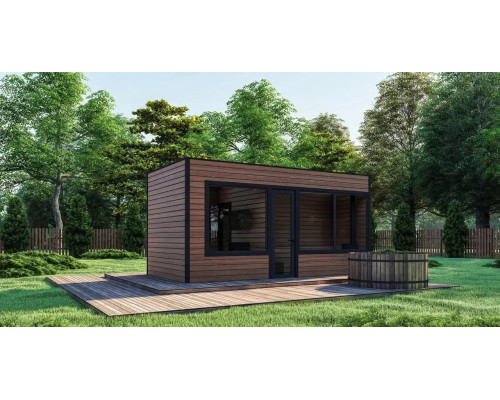 Gartensauna-7, eine schlüsselfertige, mobile Modulsauna mit den Maßen 6x3m von Thermowood Production