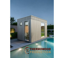 Mobile Modulsauna mit Dusche & Ofen 3,3 × 2,3 m | Schlüsselfertige Premium-Gartensauna von Thermowood Production