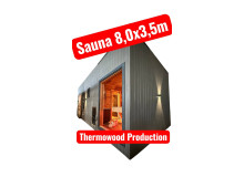 Modulare Premium-Sauna – 8,0 × 3,5 m mit Anbau