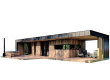 Eine mobile Sauna von Thermowood Production in der Ukraine