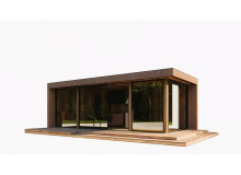 Modulares Rahmenhaus mit Badehaus und Badezimmer, 8,0 x 3,0 m, mit Panoramafenstern von Thermowood Production