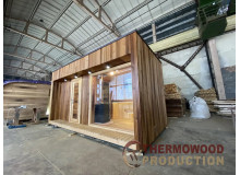 Schlüsselfertige mobile Sauna 5,0 x 2,6 m aus Thermowood Production