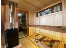Eine 5,0 x 2,9 m große Modulsauna mit allen Annehmlichkeiten, schlüsselfertig von Thermowood Production