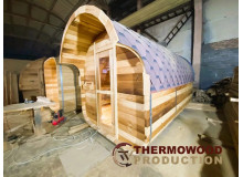Ovale Fasssauna aus Thermoholz, luxuriöses, schlüsselfertiges Paket aus der Thermowood Production