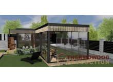 Saunadesign aus Thermowood Production, Phase drei. Technische Daten und Kostenvoranschlag für eine mobile Sauna