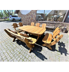 Solid oak furniture 1750x1100, set Oak Furniture 01. Table and 4 benches made of oak from the manufacturer