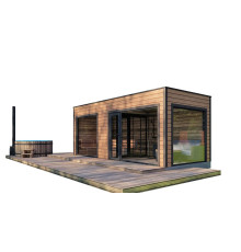 Modulbad 5,5x2,3m fertige Schiene mit Panoramafenster Gartensauna-22 von Thermowood Production schlüsselfertig