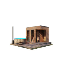 Sauna 3,6x2,3 Veredelung Thermoschiene Gartensauna-10 Thermoholz Produktion schlüsselfertig vom Hersteller