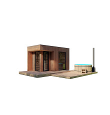 Sauna 4,6x2,3m Veredelung Thermoschiene Gartensauna-13 Thermoholz Produktion schlüsselfertig vom Hersteller